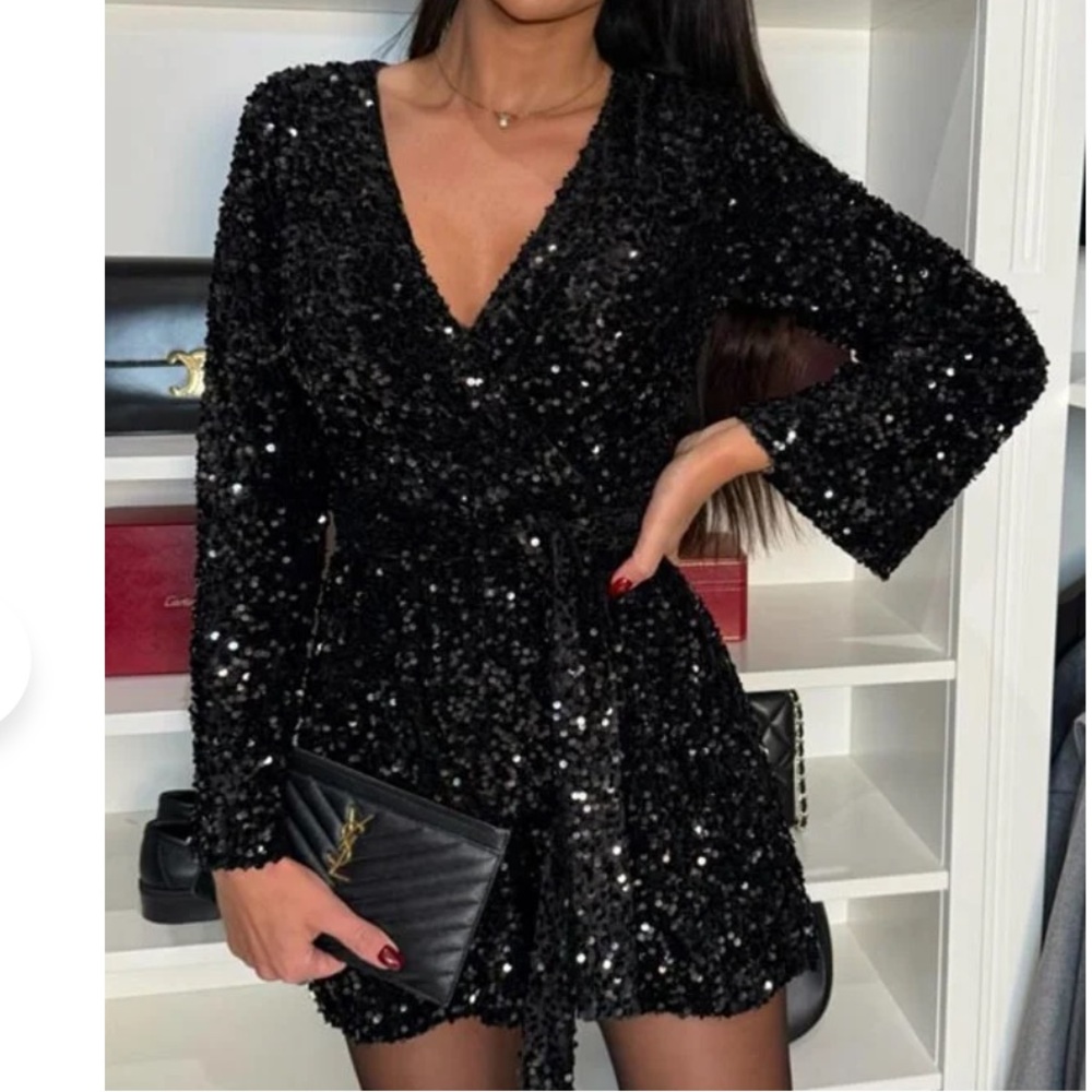 Black sequin mini dress